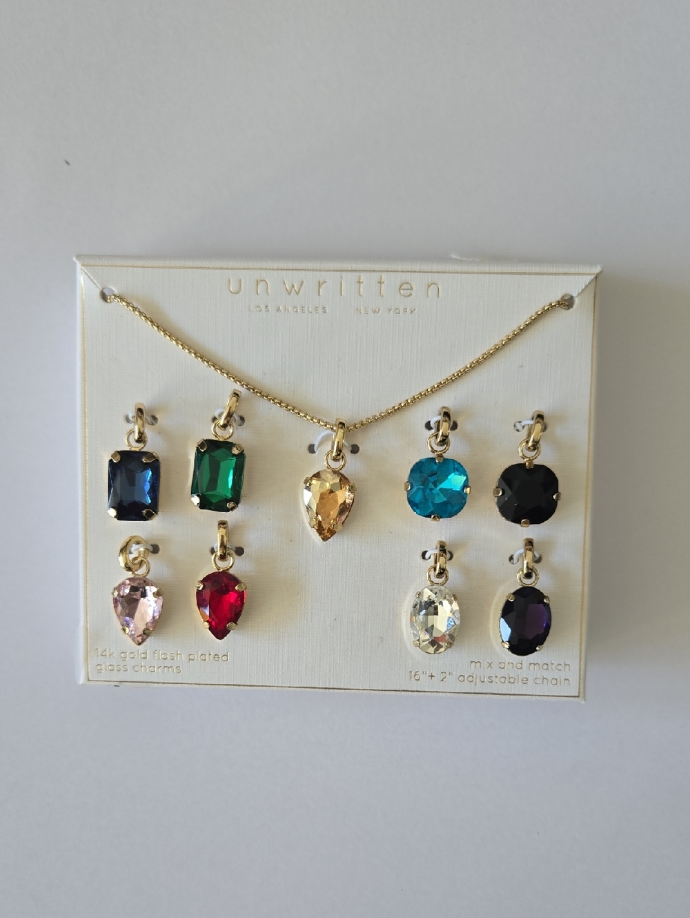 unwritten Gold-Plated Necklace with Multi-Color Gemstone Charms